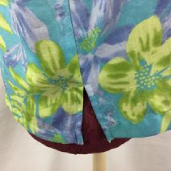 Patchington Sleeveless V-Neck Aqua Shell Top Back Button Side Slits L - Picture 6 of 8